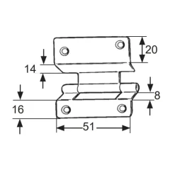 DECMO Charnière anglaise à déport 14 mm | 51 x 57 mm