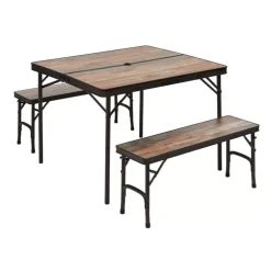 TRIGANO Table camping bois flotté + 2 bancs